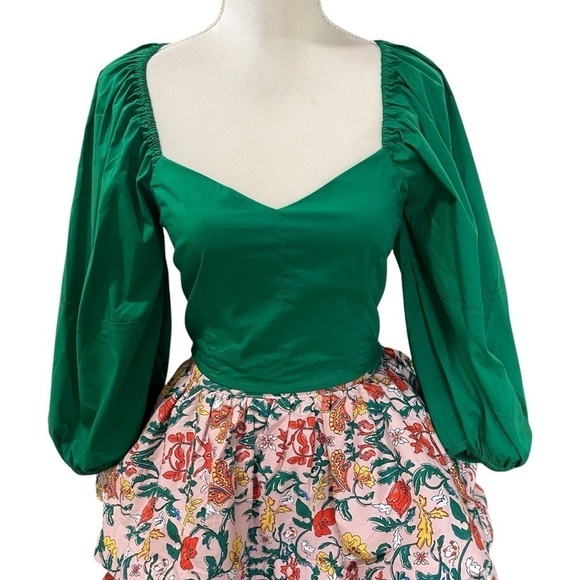 Buru Teagan Floral Print Tiered Ruffle Midi Pocketed A-Line Skirt and Top Set XS - Picture 4 of 16